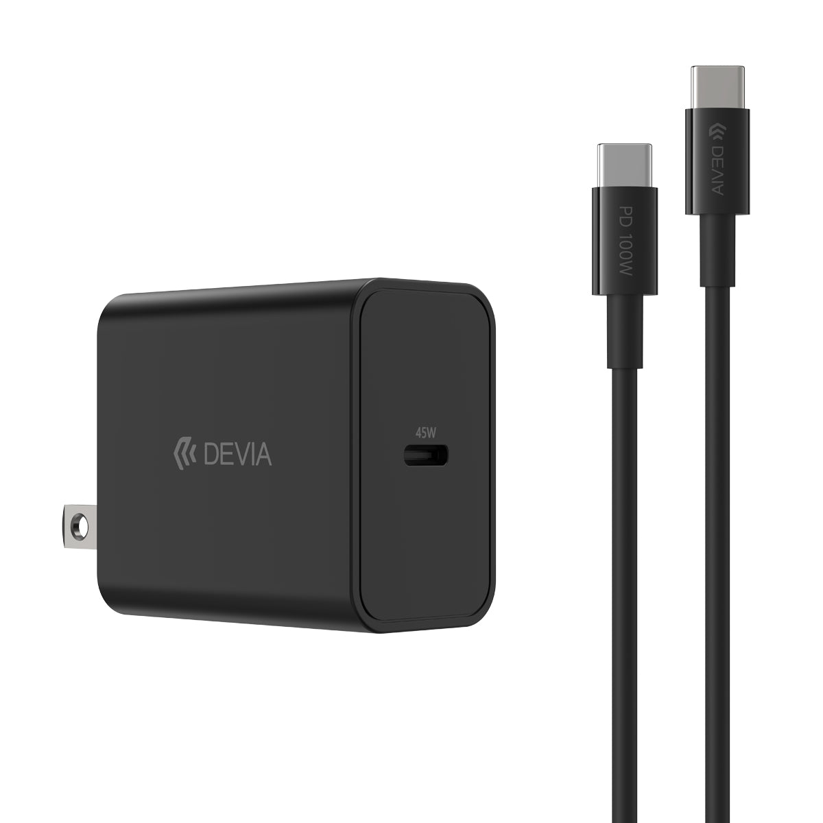 Cargador Devia 45W PD QC Con Cable Tipo C