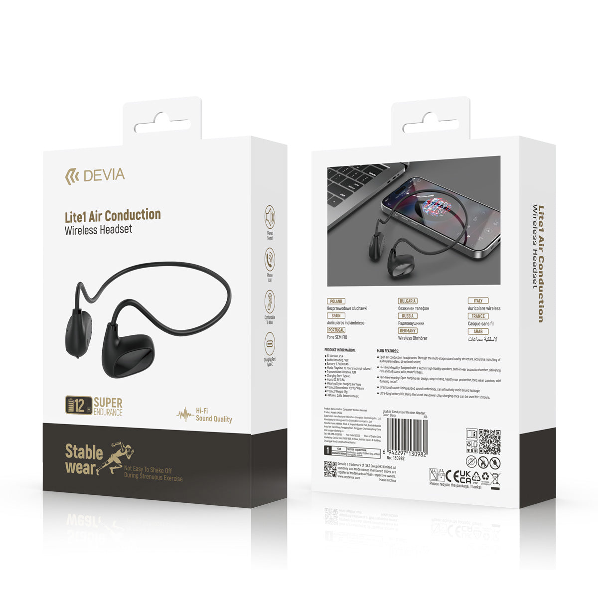 Audífonos Devia Lite1 Air Diadema Negro