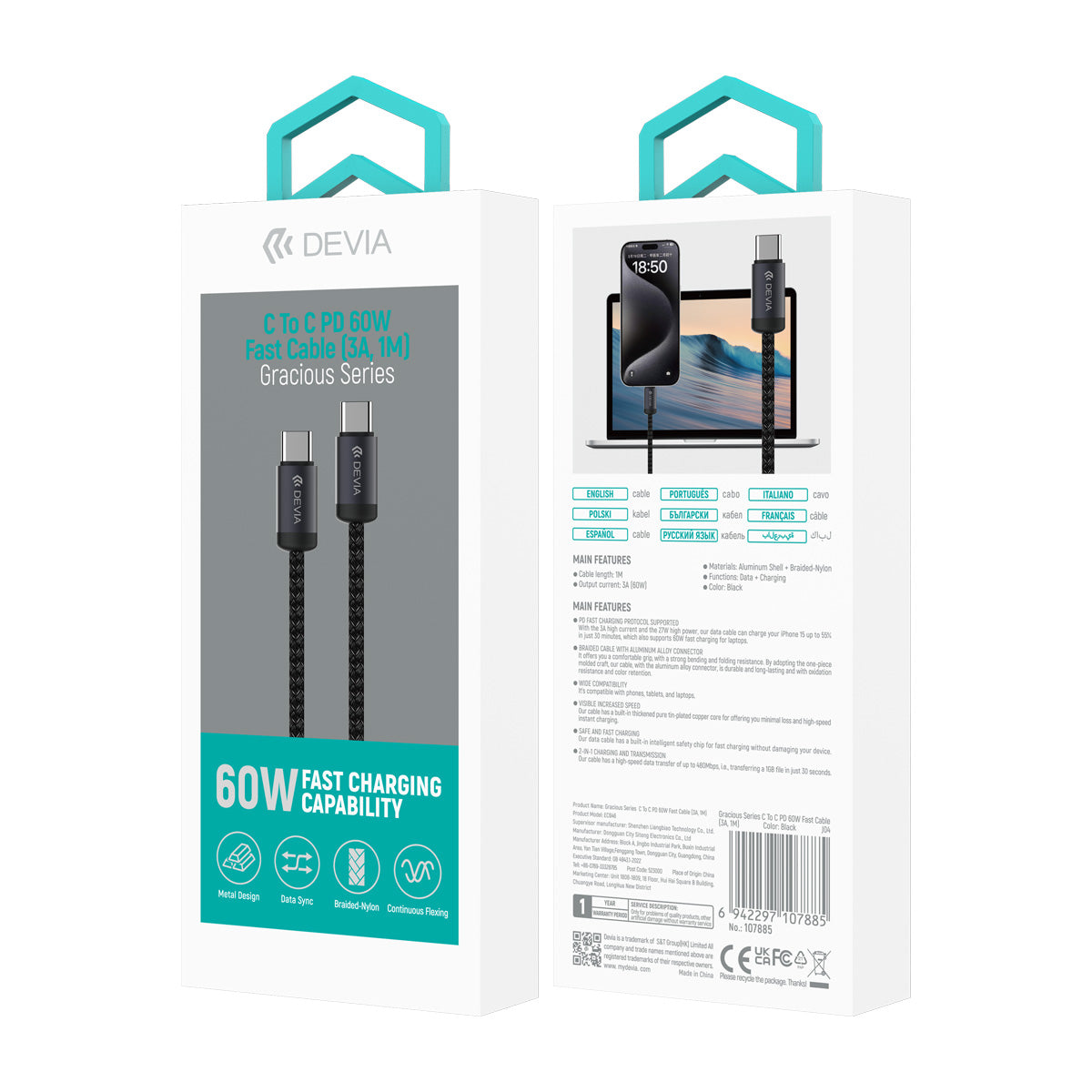 Cable Devia Tipo C a C 60w