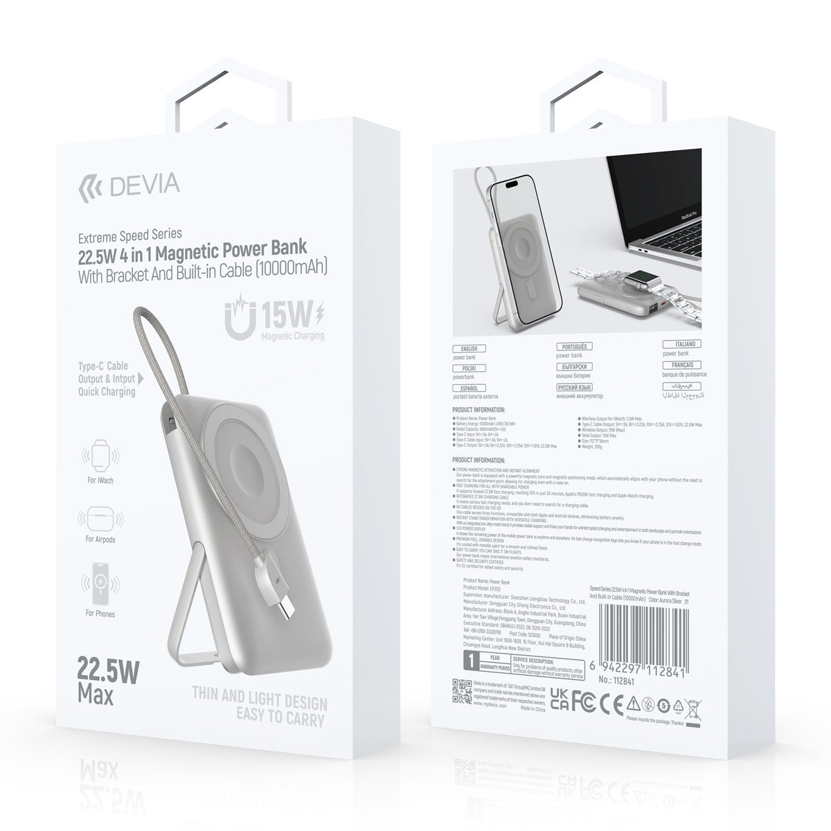 Bateria Devia Portatil 10K22.5W 4En1 Xs
